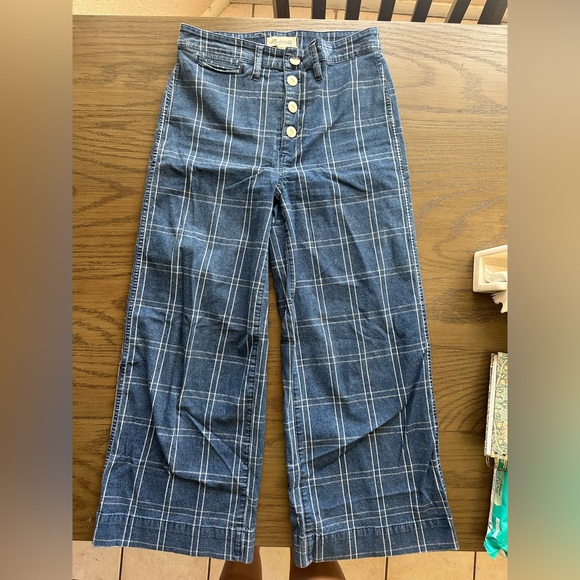 Madewell Denim - Madewell Tall Emmett Wide-Leg Crop Pants in Indigo Checker